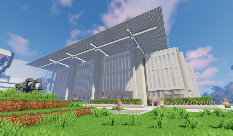 Blocklandia's art museum, filled with player-made mapart and banners.