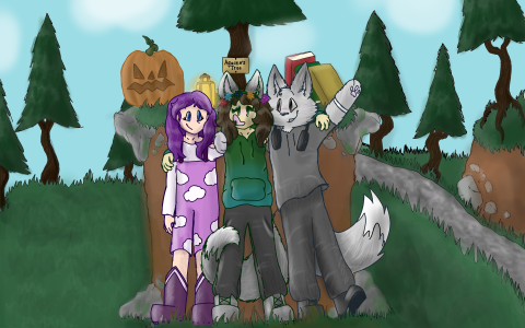 "GreenVines89, LittleBiscuits7, and Aurora_Bliss standing by Aguane's tree"
