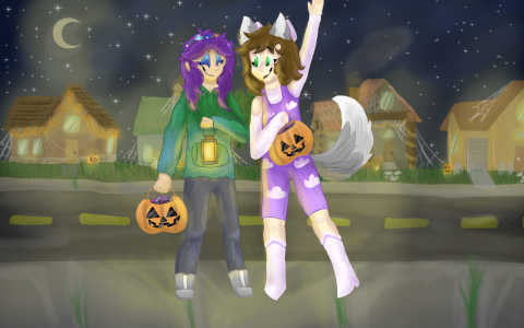 "Aurora and Green on Halloween"